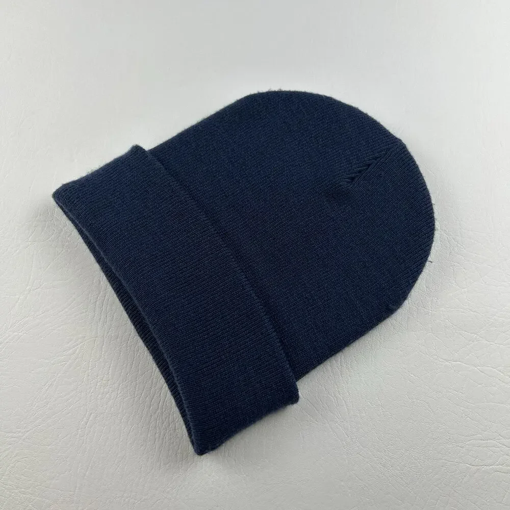 Nike Navy Cuffed Beanie Hat Embroidered Logo One Size Unisex Adult Knit